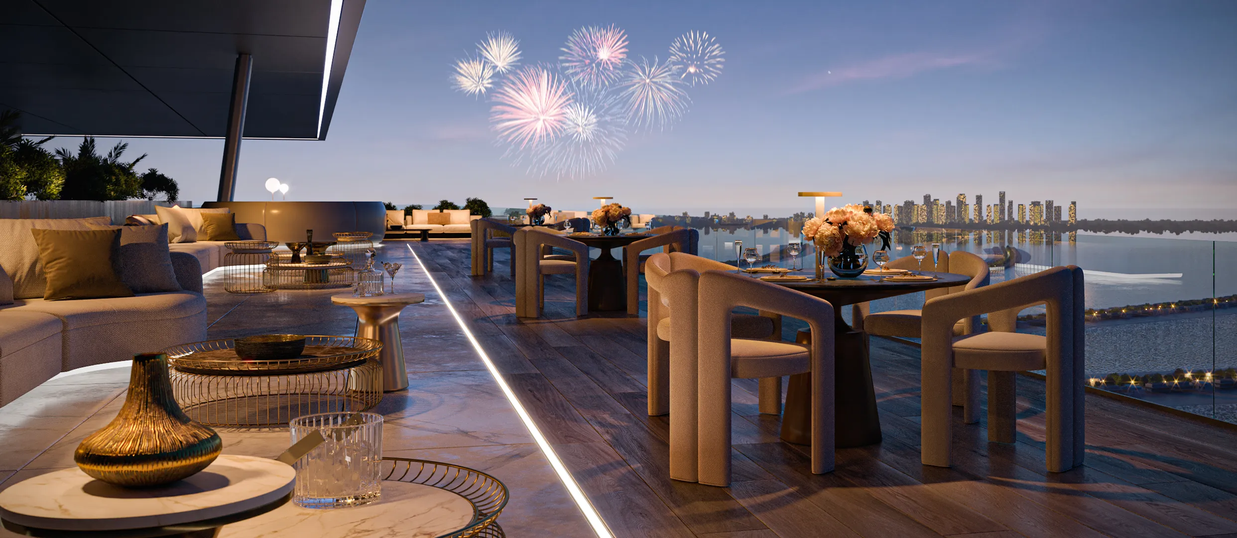 Rendering of the waterfront promenade at night