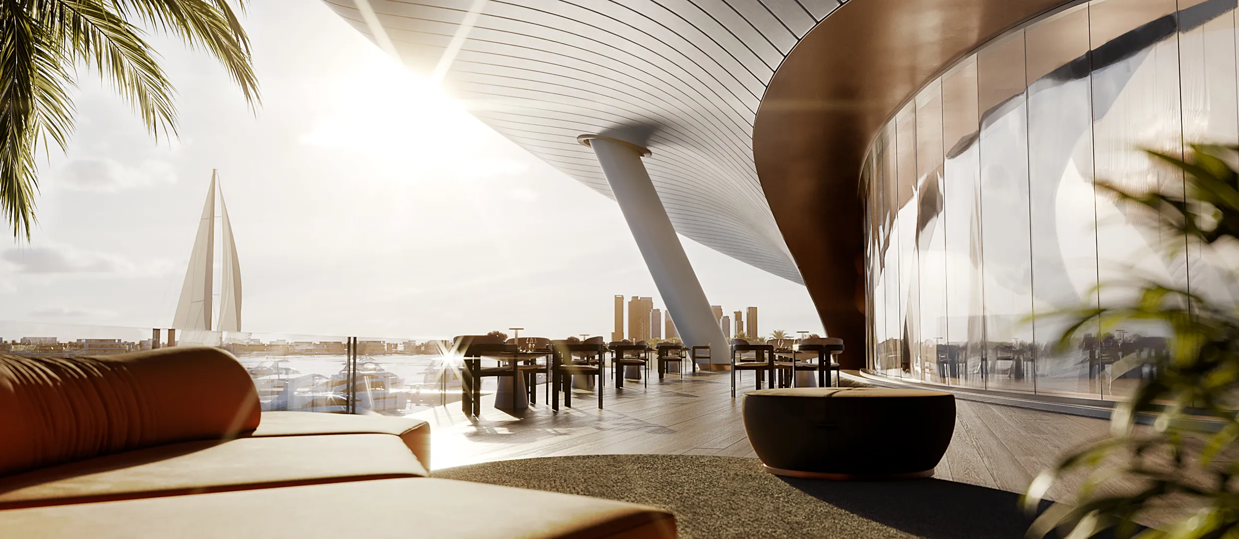 Rendering of the Palm Jebel Ali signature yacht club exterior